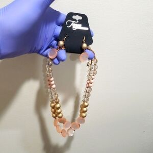 Women's Stunning Gold tone Colorful Beaded Necklace w/ Matching Earrings 18+2.5"